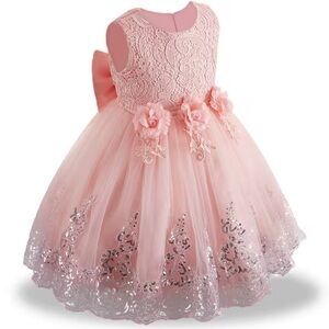 Elegant Pink Lace Flower Girl Dress